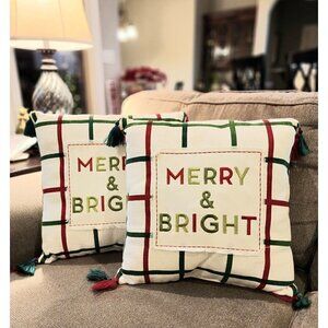 𝅺christmas Pillows Set of 2 Merry & Bright 17"